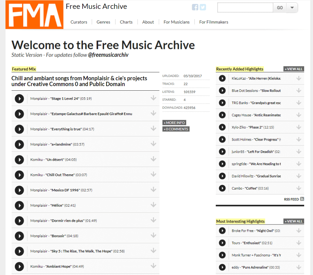 Музыка для видео на Free Music Archive